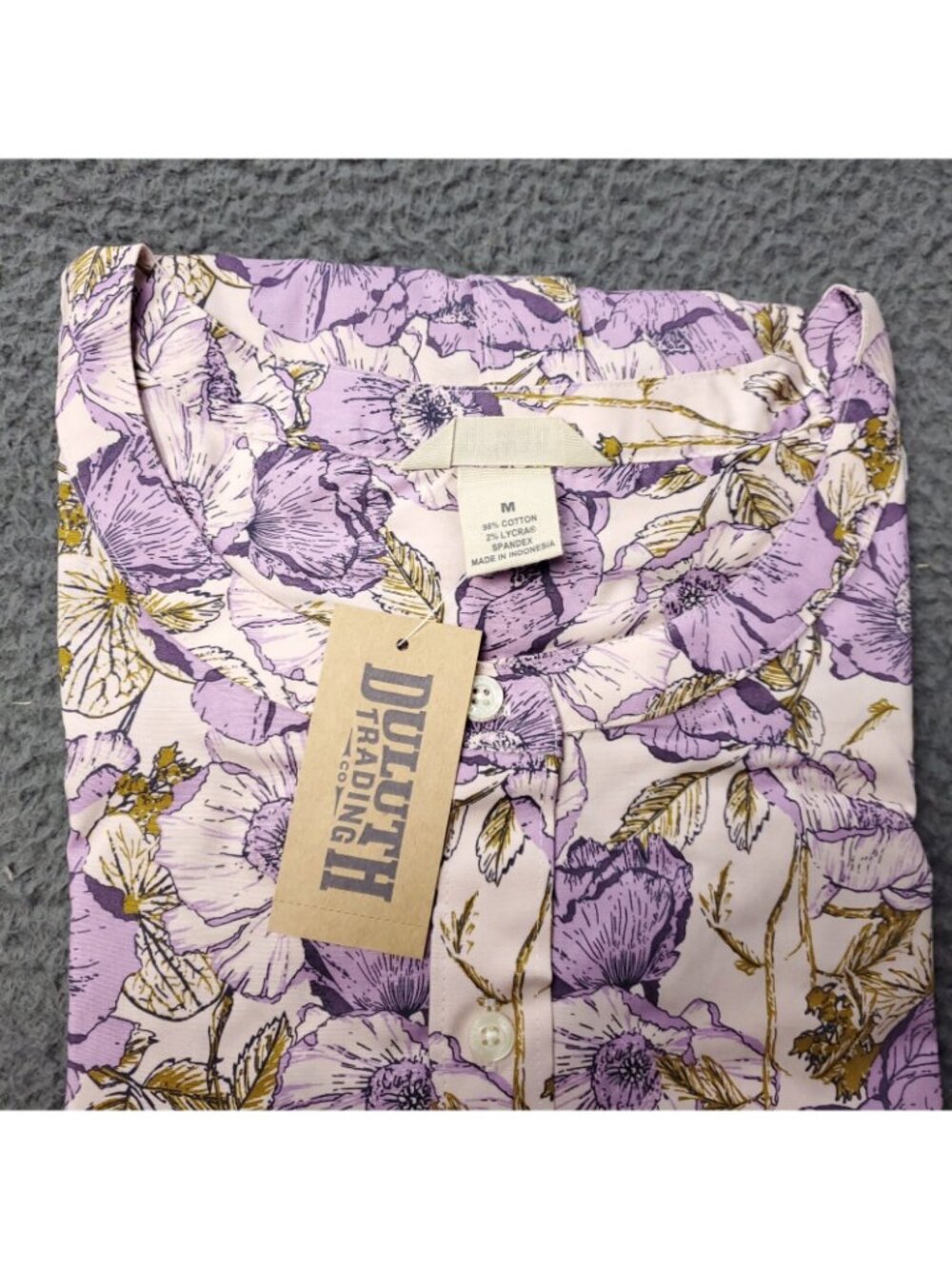 NEW $69.50 Duluth Womens M Medium Floral Wrinkle Fighter Tunic No Gape Purple - Picture 7 of 10
